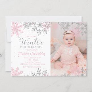 Convites Winter ONEderland Snowflake Photo Invite