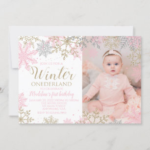 Convites Winter ONEderland Snowflake Photo Invite