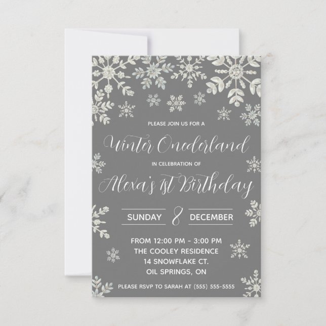 Convites Winter ONEderland, Snowflake Primeira Festa de ani (Frente)