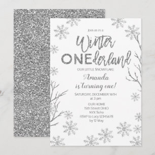 Convites Winter ONEderland Snowflakes Birthday Invite