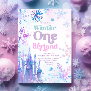 Convites Winter Onederland Snowflakes Castle Girl Birday