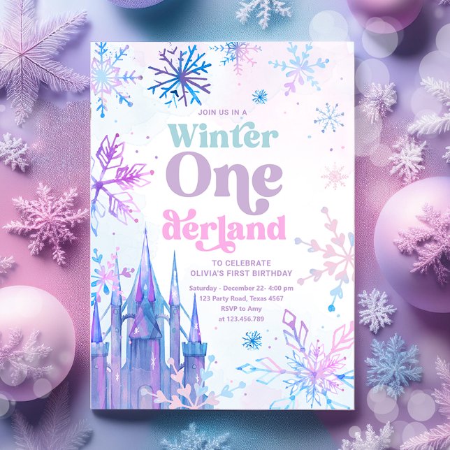 Convites Winter Onederland Snowflakes Castle Girl Birday (Criador carregado)