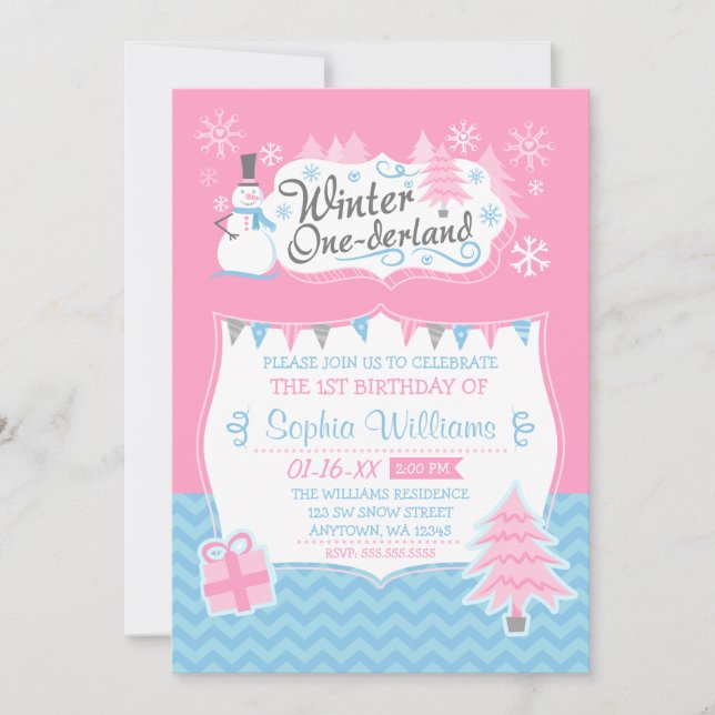 Convites Winter Onederland Snowman - primeiro aniversario A (Frente)
