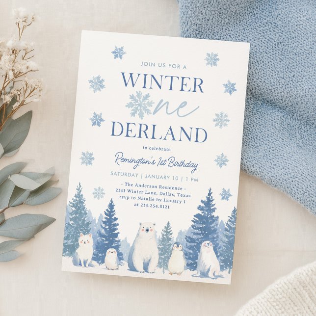 Convites Winter Onederland Woodland Animals 1st Birthday (Criador carregado)