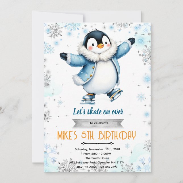 Convites Winter penguin ice skate theme invite (Frente)