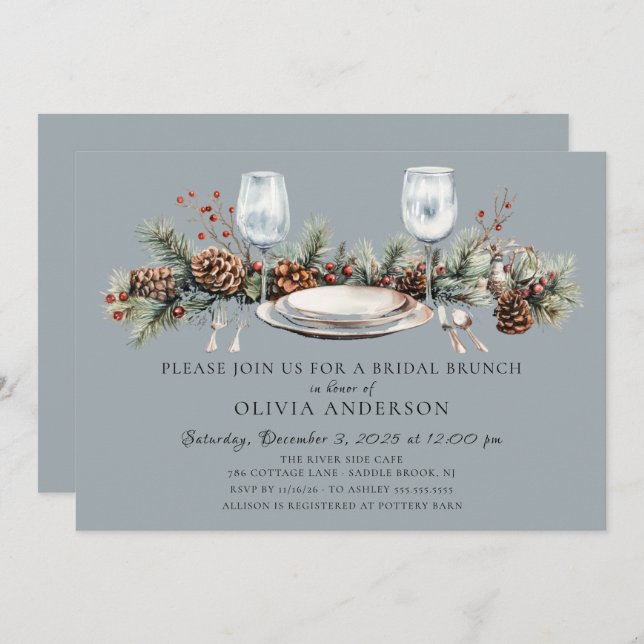 Convites Winter Pine Bridal Brunch Invitation (Frente/Verso)