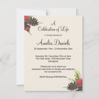 Convites Winter Pine Cone Celebration of Life Card