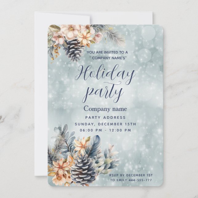 Convites Winter Pine cone floral party (Frente)
