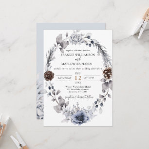 Convites Winter Pine Cone Floral Wreath Boho Weding Invita