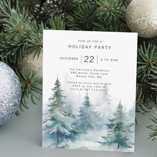 Convites Winter Pine Tree Holiday Party (Winter Pine Tree Holiday Party Invitation)