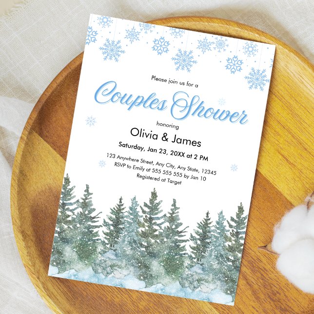 Convites Winter Pine Trees Snowflakes Couples Bridal Shower (Winter Pine Trees Snowflakes Couples Bridal Shower Invitation )