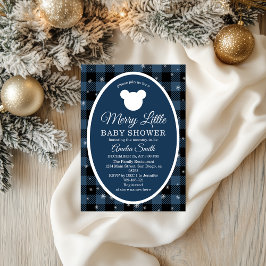 Convites Winter Plaid Merry Little Baby Shower Blue