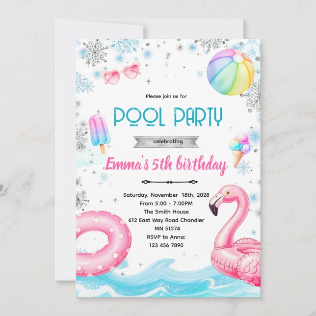 Convites Winter pool girl theme invite (Frente)
