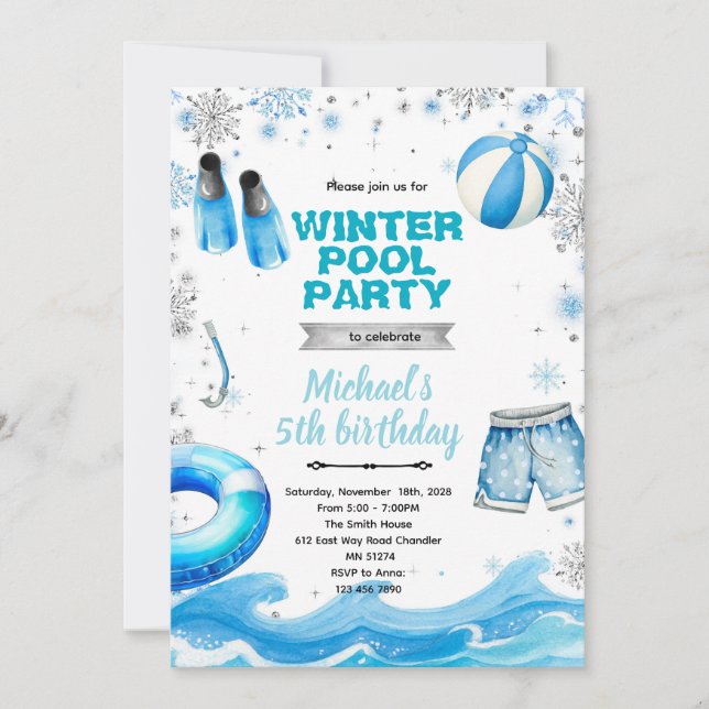 Convites Winter pool party theme invitation (Frente)