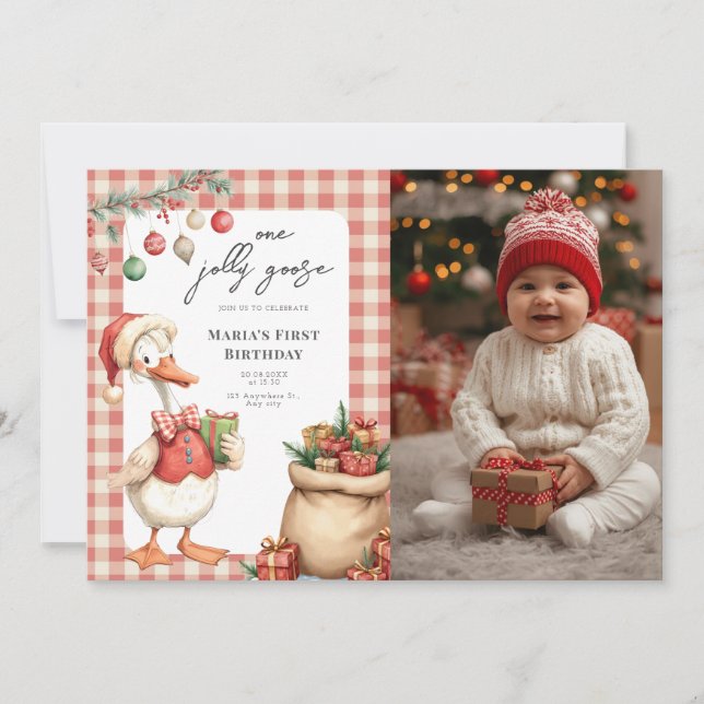 Convites Winter Red Christmas Silly Goose  1st birthday (Frente)