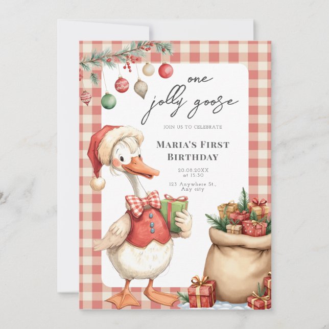 Convites Winter Red Christmas Silly Goose  1st birthday (Frente)