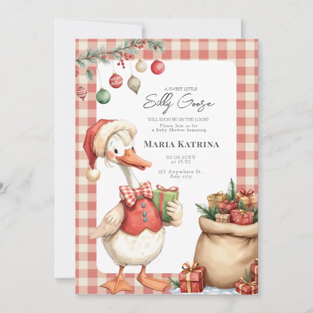 Convites Winter Red Christmas Silly Goose Baby Shower (Frente)