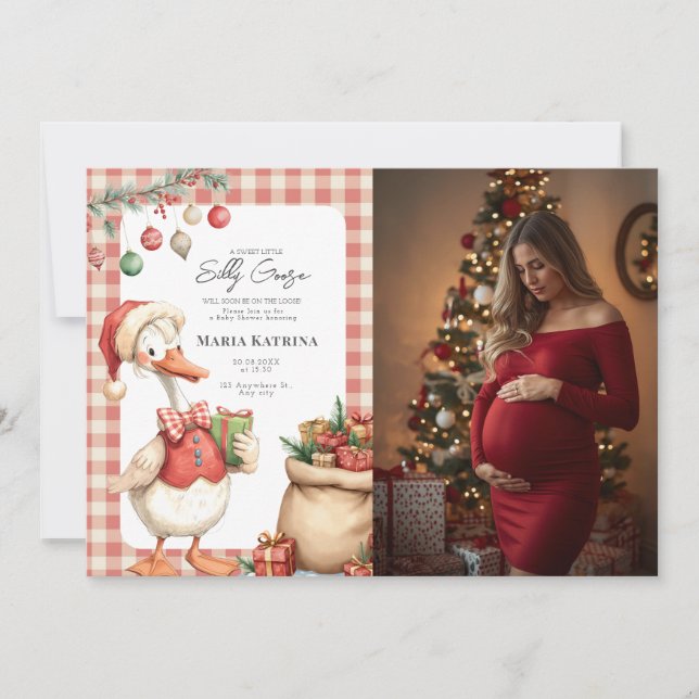 Convites Winter Red Christmas Silly Goose Baby Shower (Frente)