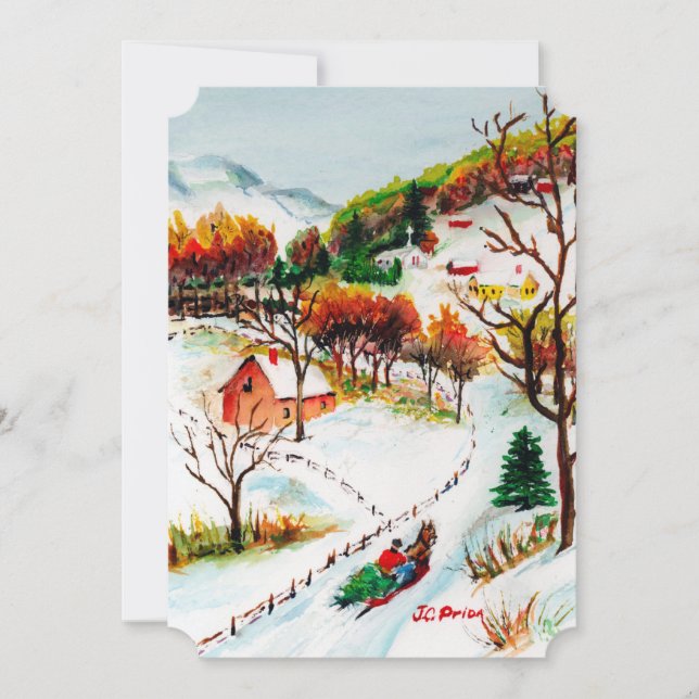 Convites Winter Ride Mountain Christmas Watercolor (Frente)