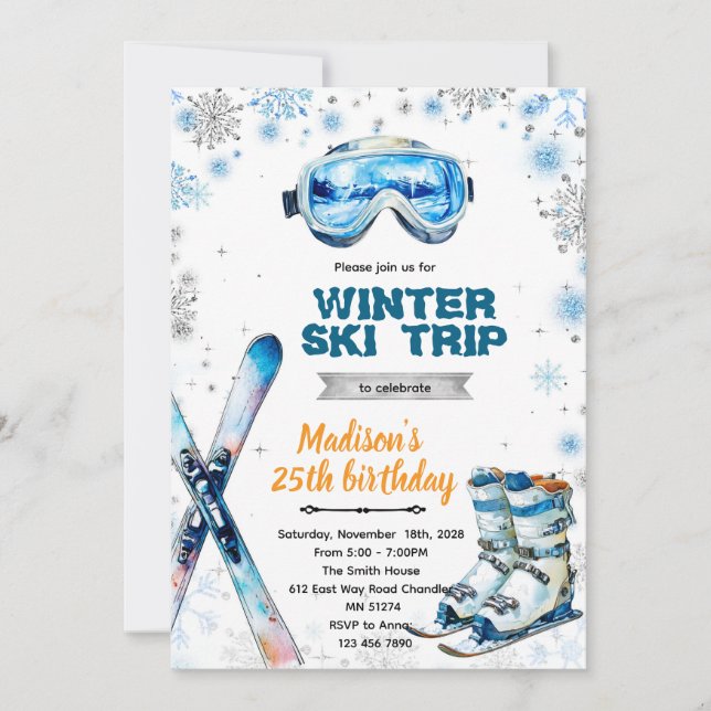Convites Winter ski party theme invitation (Frente)