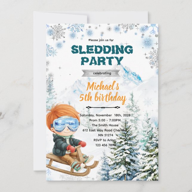 Convites Winter Sledding party theme invitation (Frente)