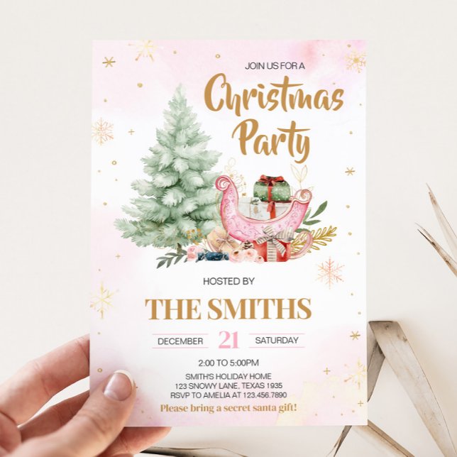 Convites Winter Sleigh Snowflakes Festa de Natal (Winter Snowflakes Christmas Party Invitation)
