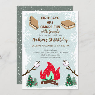 Convites Winter S'mores Campfire Chocolate Birthday
