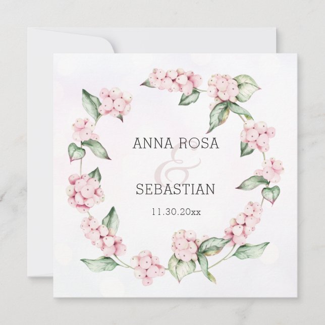 Convites *~* Winter Snow Berry Boho QR RSVP AR12 Wedding (Frente)