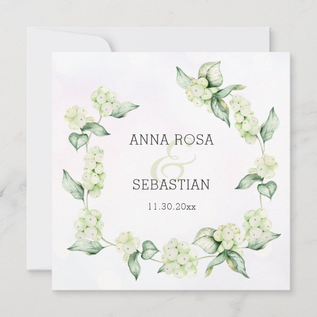 Convites *~* Winter Snow Berry Boho RSVP QR AR AR12 Wedding (Frente)