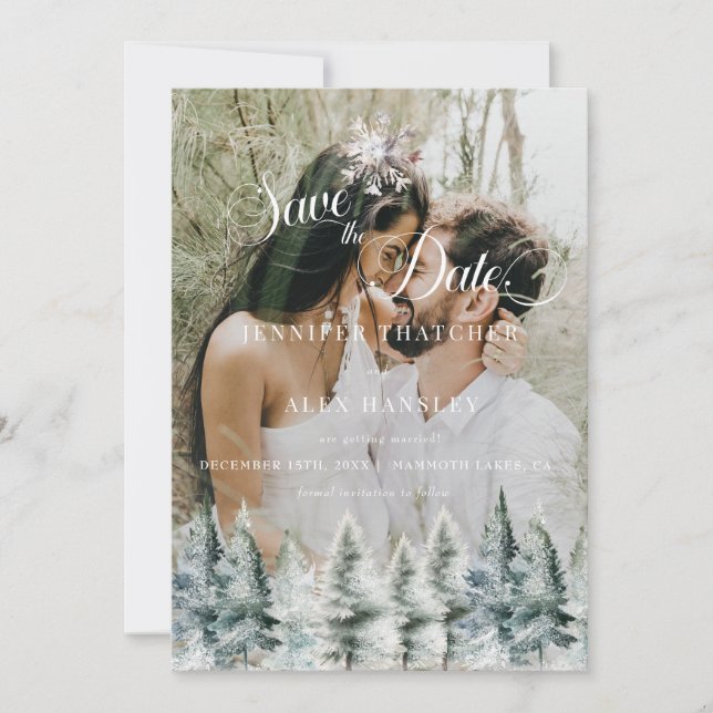 Convites Winter Snow Christmas Wedding Save the Date Invita (Frente)