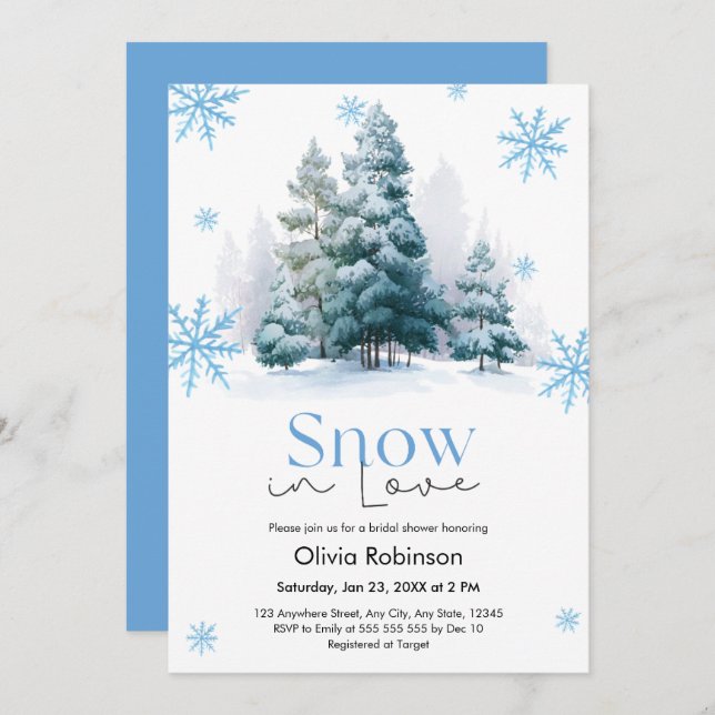 Convites Winter Snow in Love Snowflakes Bridal Shower  (Frente/Verso)