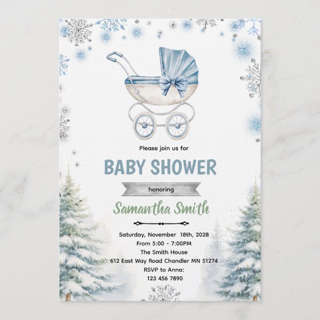Convites Winter snowflake baby shower invitation (Frente)