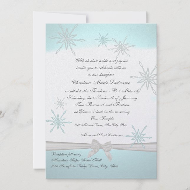 Convites Winter Snowflake Bat Mitzvah (Frente)
