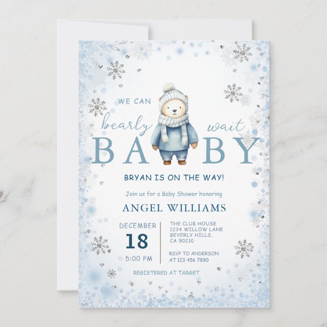 Convites  Winter Snowflake We Can Bearly Wait Baby Shower (Frente)