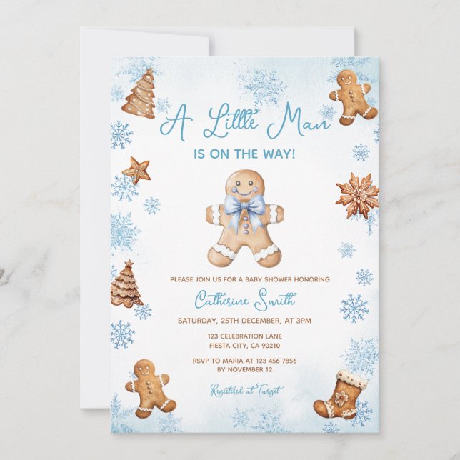 Convites Winter Snowflakes Gingerbread Baby Shower (Frente)