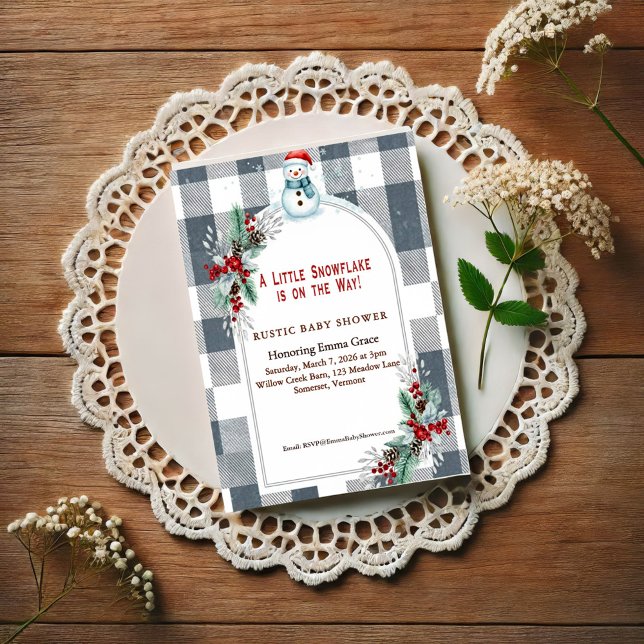 Convites Winter Snowman Plaid Baby Shower Invitation (Criador carregado)