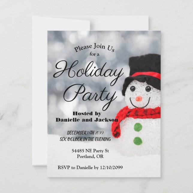 Convites Winter Snowman w Top Hat Holiday Party (Frente)