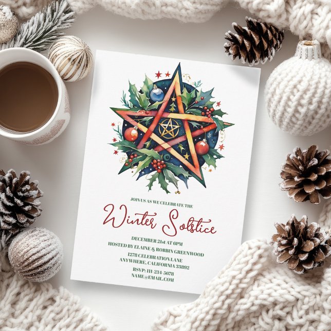 Convites Winter Solstice Holly Yule Pentacle Pagan (Winter Solstice Holly Yule Pentacle Pagan Invitation)