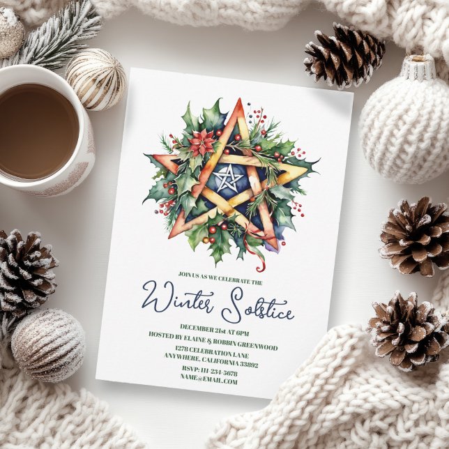 Convites Winter Solstice Holly Yule Pentacle Pagan (Winter Solstice Holly Yule Pentacle Pagan Invitation)