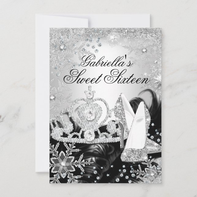 Convites Winter Sparkle Snowflake Silver Sweet 16 Invite (Frente)