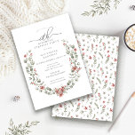 Convites Winter Surprise Party Greenery 60º Aniversário<br><div class="desc">Cor verde-aquosa moderna A estrutura botânica do boho é acentuada por pequenas flores de poinsettia.</div>