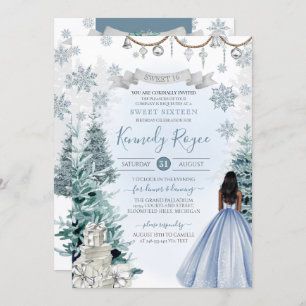 Convites Winter Sweet 16 Holiday Birthday Silver Blue Snow