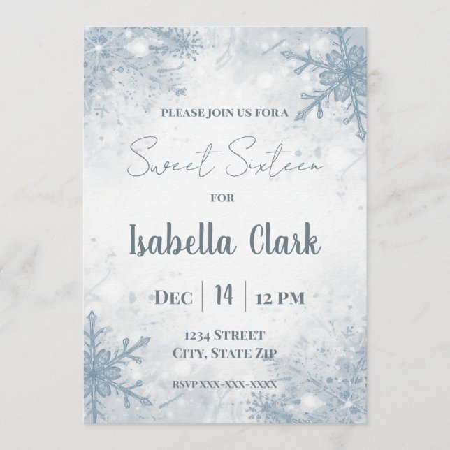 Convites Winter Sweet Sixteen Invitation – Soft Snowflakes (Frente)