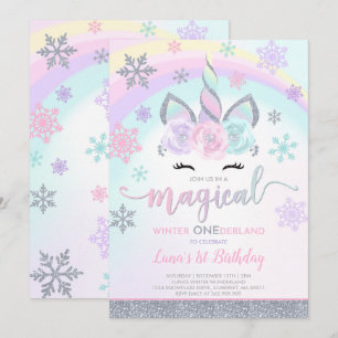 Convites Winter Unicorn Invitation Winter ONEderland Party