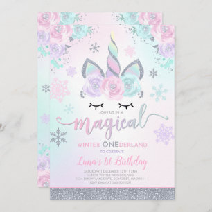 Convites Winter Unicorn Invitation Winter ONEderland Party