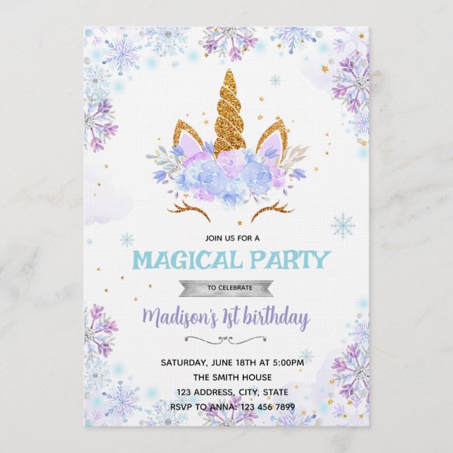 Convites Winter unicorn theme invitation (Frente)