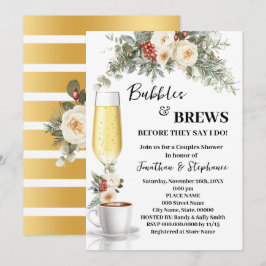 Convites Winter White Floral Bubbles & Brews Coffee Shower