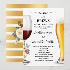 Convites Winter White Floral Wine and Brews Couples Shower