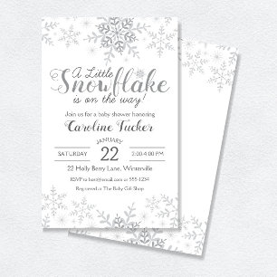 Convites Winter Wonderland Baby Shower Silver Snowflakes