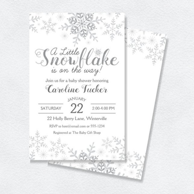 Convites Winter Wonderland Baby Shower Silver Snowflakes (Criador carregado)